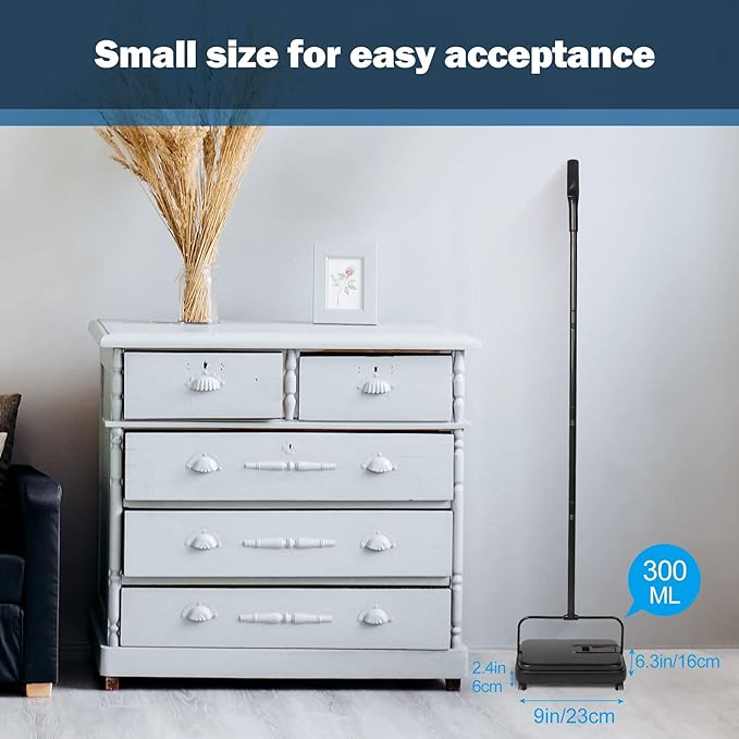 Eyliden Carpet Sweeper, Mini Size, Manual Sweeping, Black | Lightweight, Hand Push - No Noise, Non-Electric, Easy Clener, Only for Carpet and Rug Cleaning