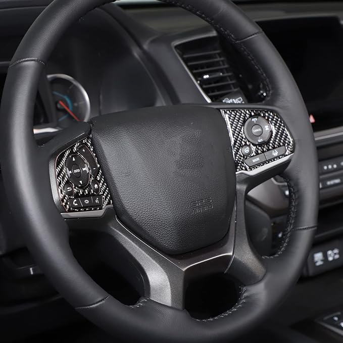 Direction Controller Button Cover, Car Steering Wheel Panel Protection Frame Sticker Trim for Honda Pilot 2016-2022/Passport 2019-2023, Carbon Fiber (Steering Wheel Button Frame)