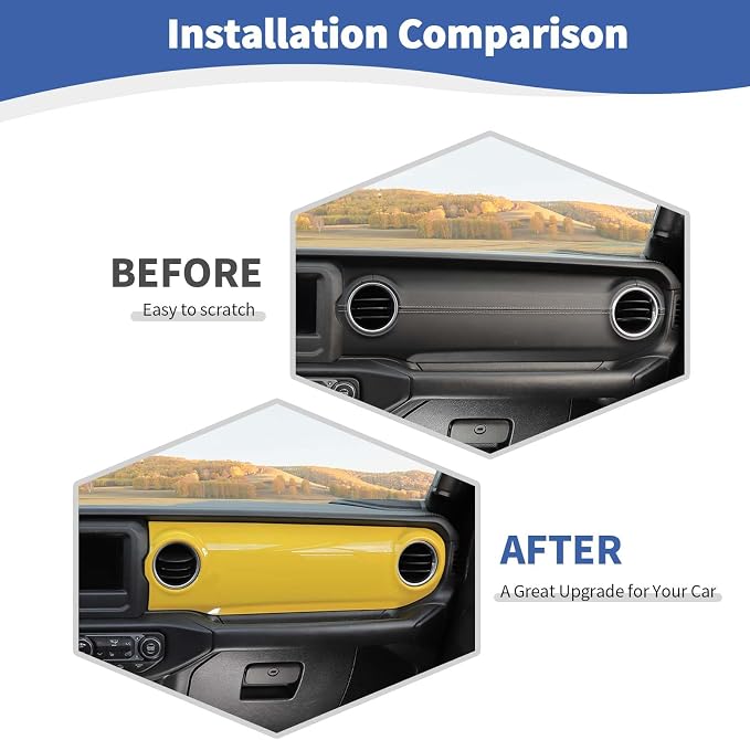 RT-TCZ for Jeep JL Yellow Dashboard Cover Gear Shift Panel Trim for Jeep Wrangler JL JLU Gladiator JT 2018-2023 Yellow Interior Accessories 3pcs