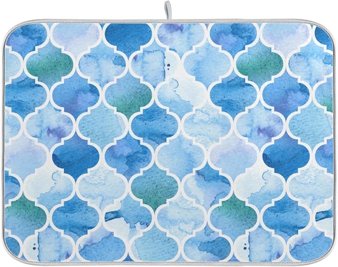Super Absorbent Dish Drying Mat, Microfiber Fast-Drying Dish Mat, 24" x 18", Kitchen Dish Drying Pad, Watercolour Moroccan Background