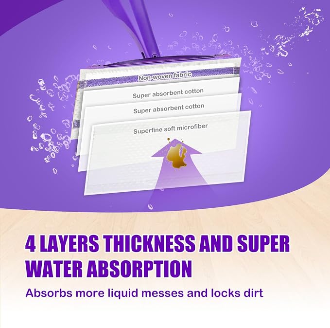 60 Pack Disposable Wet Jet Pads Refill Compatible with Swiffer Wet Jet Mop | 4 Layers Thickened | Super Heavy-Duty Absorbent | Stickiness, Absorbent for Household Cleaning & Suit All Multi-Surface