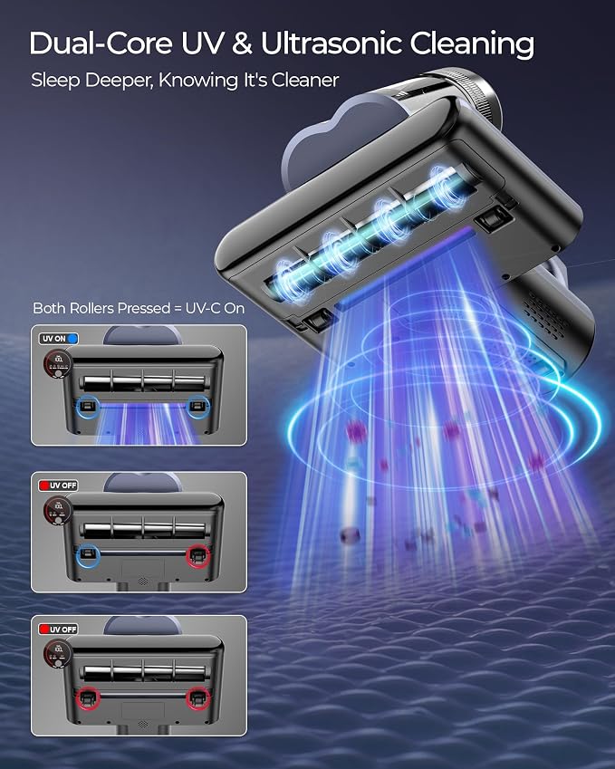 Teant Cordless Mattress Bed Vacuum, 18kPa Suction & LED Display, Model MV01 | Cordless 2-Speed Bed Vacuum, 33000RPM Roller Brush, 253.7nm UV-C, Ultrasonic, HEPA, 149°F Heat, Aroma, Anion for Bed Sofa