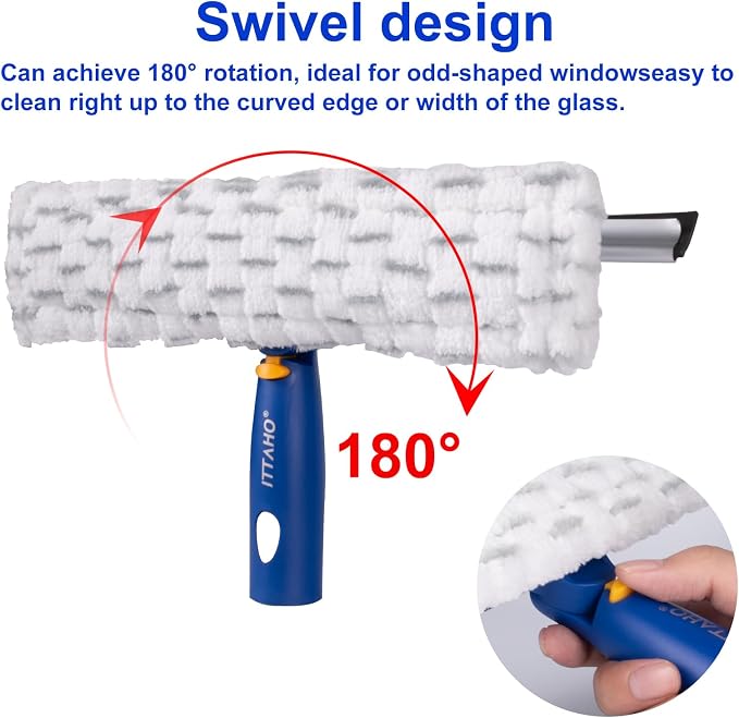 Squeegee for Window Cleaning with Extendable Pole, 53" 2-in-1 Window Cleaning Tool Kit, Shower Squeegee with Long Handle, Indoor/Outdoor High Window Cleaning-Two Pads