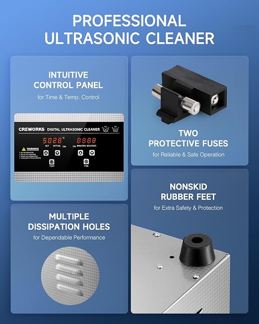CREWORKS 30L Digital Ultrasonic Cleaning Machine with Heater and Timer, 600W Stainless Steel Ultrasonic Cleaner Machine, 7.9 gal Ultrasonic Parts Cleaner for Retainer Glasses Auto Tool Machine Part