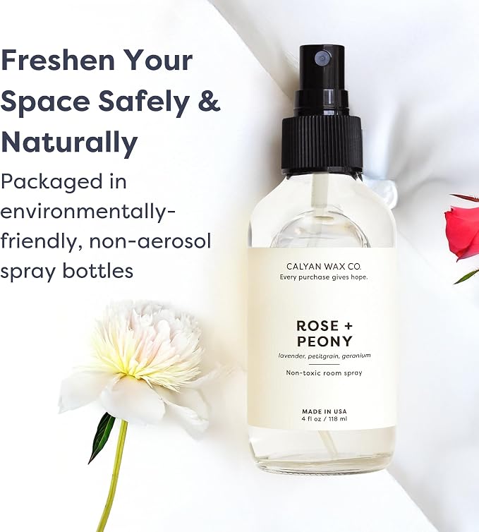 Calyan Wax Co. Rose & Peony Room Spray - Natural Room Deodorizer | Long Lasting Clean Air Freshener - Room Spray for Luxurious Home Fragrance - Bedroom, Bathroom & Car Spray - 4 fl oz