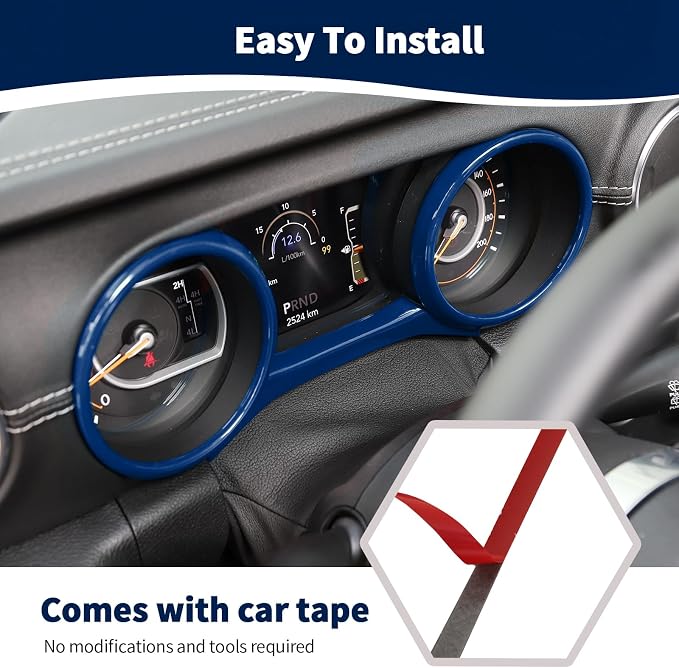 RT-TCZ for Jeep JL Dashboard Instrument Panel Gauges Trim Ring Cover for Jeep Wrangler JL JLU Gladiator JT 2018-2023 Blue Interior Accessories 3pcs