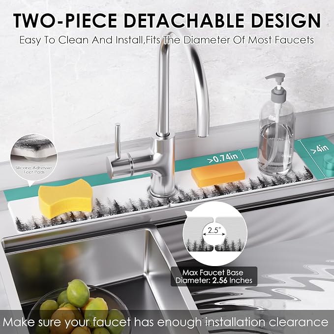 4-Piece Large Stone Dish Drying Mat for Kitchen Counter, 24"x16" Super Absorbent Diatomaceous Earth Drying Mat Set with Faucet Mat & Small Utility Mat, Rollable Quick Dry Pad for Dishes, Cups, Bottles