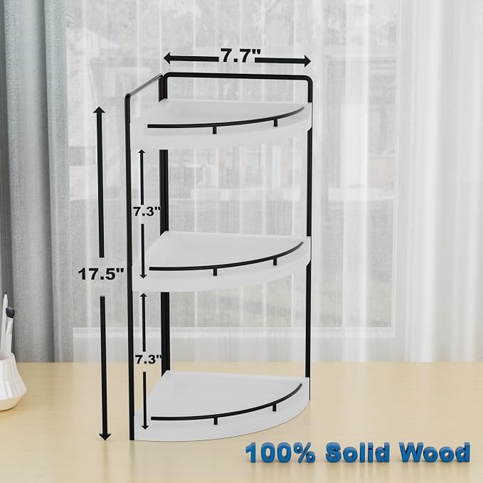 Corner Bathroom Counter Organizer, 3 Tier Bathroom Sink Shelf Countertop, Wood Vanity Skincare Storage for Toiletries Decor, Makeup, Dresser (White)