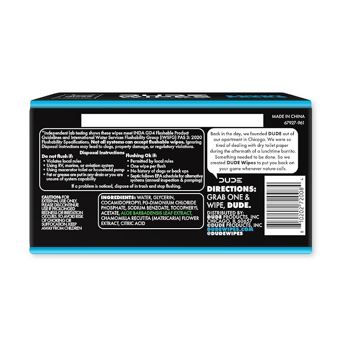 DUDE Wipes Unscented Pocket Packs - Travel Wipes - 6 Packs of 8 (48 Count) - On-The-Go Adult Flushable Wipes for Sensitive Skin - Infused with Vitamin E and Aloe - Septic and Sewer Safe