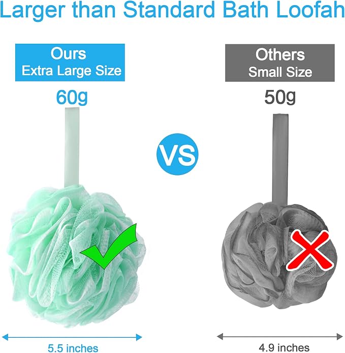 AmazerBath Loofah Sponge 60g/Piece, Exfoliating Bath Sponge Body Scrubber, Loofa Set of 4 - White Grey-Pink-Army Green-Green