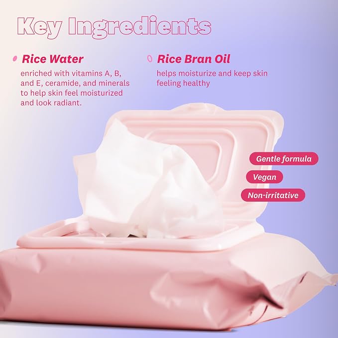 THE FACE SHOP Rice Water Bright Makeup Remover Wipes for Face, Moisturizing, Infused with Rice Extract, Disposable Cleansing Facial Wipes, 50 Count