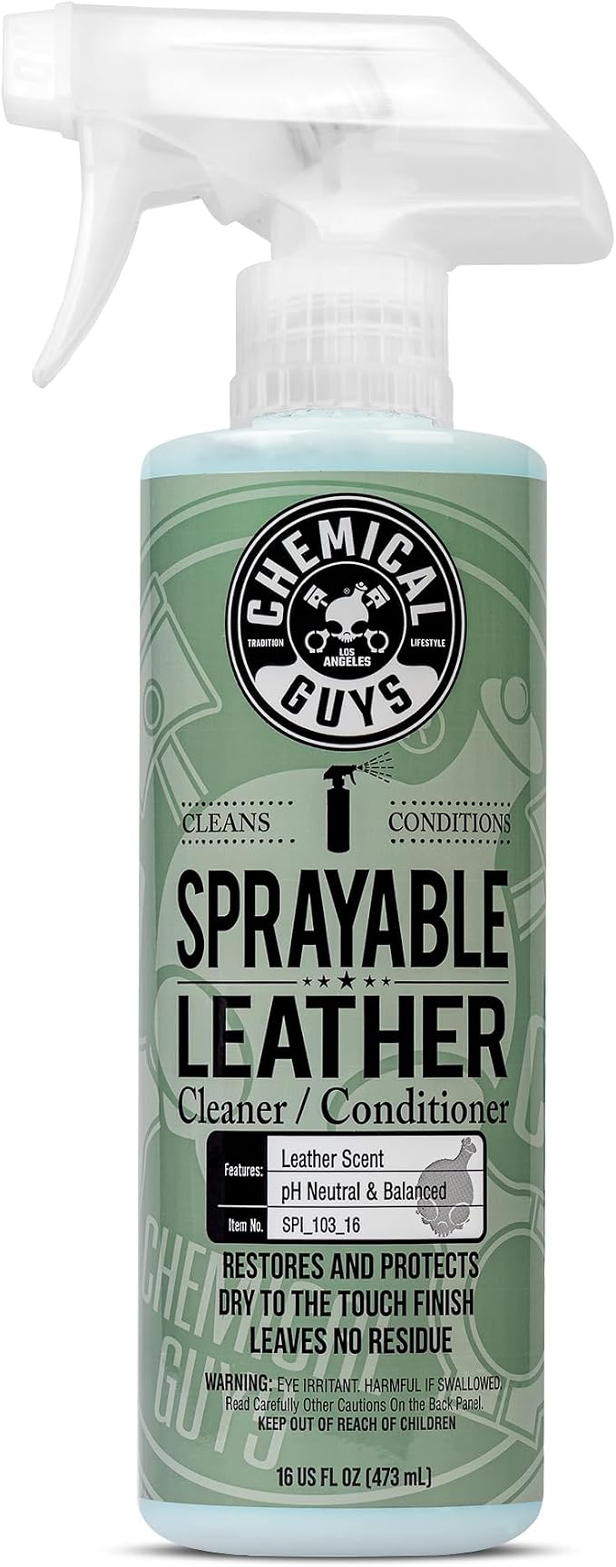 Chemical Guys, Sprayable Leather Cleaner & Conditioner in One Spray, 16 oz | One-step spray cleans and nourishes leather, vinyl and faux on seats, furniture and apparel, dirt lifts away