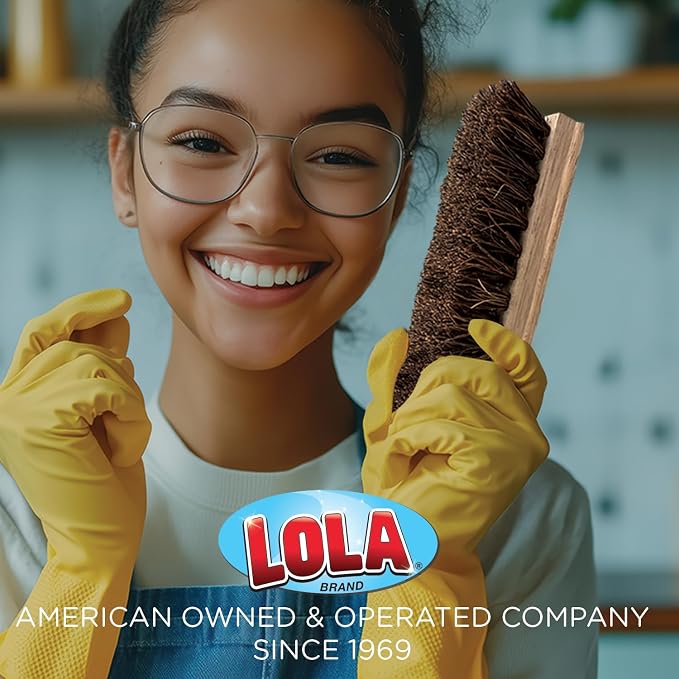 LOLA Deck Scrub Brush, 9" x 3.5" Head w/Palmyra Bristles for Outdoor Cleaning, Removes Dirt & Grime from Patios, Decks, Grout, 1 Count