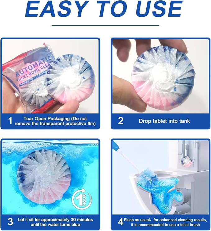 Toilet Bowl Cleaner Tablets with Dual Scent, Long Lasting Toilet Bowl Cleaner Tablets with Sustained-Release Technology, Septic Safe Toilet Bowl Cleaner Tabs for Deodorizing & Descaling,24pcs