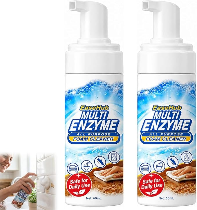 EaseHub Multi Enzyme Cleaner, Multi-Surface Foam Cleaner Spray for Kitchen, Upholstery, Carpet & Car Interior, 2 Fl Oz，2 pcs