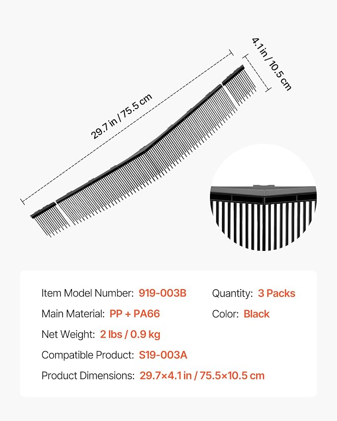 VEVOR 3 Packs Lawn Sweeper Brush Replacement, Compatible with VEVOR 30 in Lawn & Leaf Collector Sweepers, Yard Sweeper Brush Paddle with Durable V-Shaped Bristles for Easy Grass Leaf Cleanup | Compatible with Our 30 in Lawn & Leaf Collector Sweepers, D...