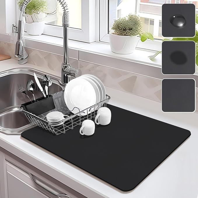Drying Mat for Kitchen Countertops, Coffee Mat Hide Stain Rubber Backed Absorbent Dish Drying Mat