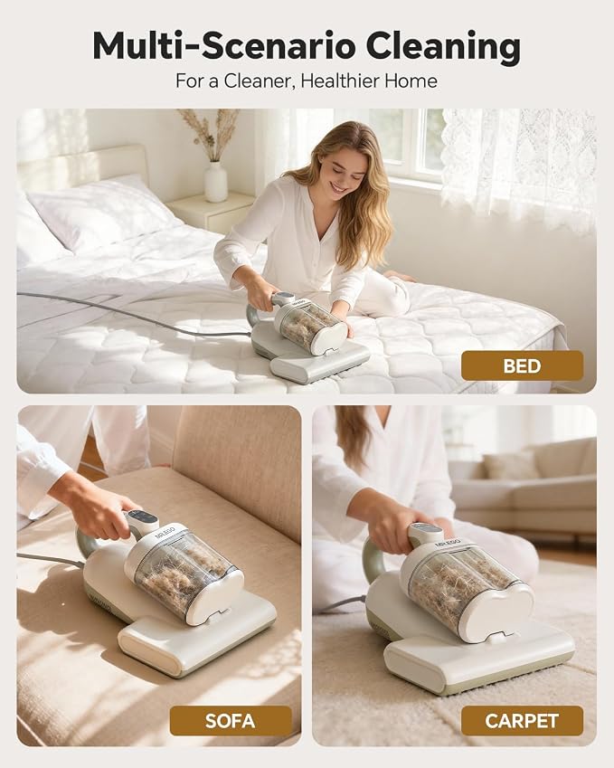 Mr.ego Mattress Vacuum Cleaner, 16Kpa Bed Vacuum with 253.7nm UV-C Light & Ultrasonic, 16.4FT Corded, Washable HEPA Filter, Handheld Vacuum for Bed, Couch, Crib, Carpet (White)