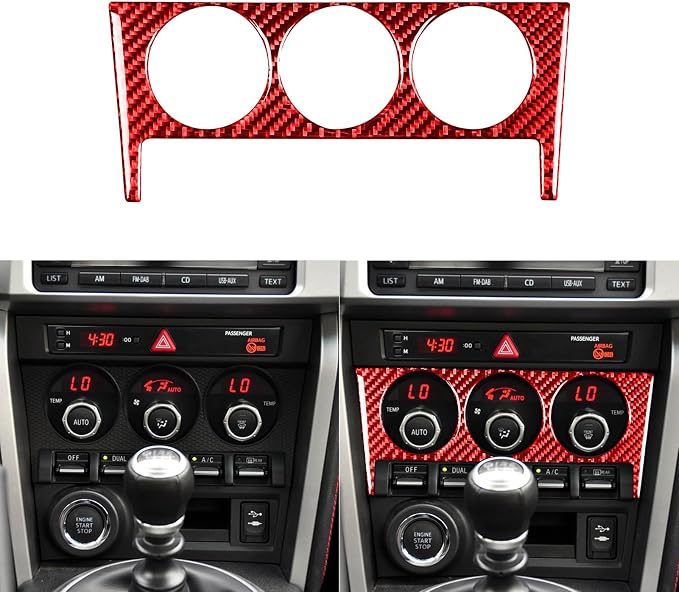 Car Real Red Carbon Fiber Accessories Central Air Conditioner A/C Control Button Panel Trim Stickers Compatible with Subaru BRZ 2016 2017 2018 2019 2020 Interior Decals