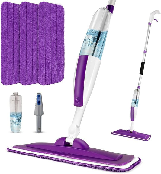 Wet Spray Mop for Floor Cleaning with 14 oz Bottle & 3 Microfiber Pads | Refillable bottle, washable pads, dry/wet use for home or commercial cleaning on hardwood, laminate, wood & ceramic floors
