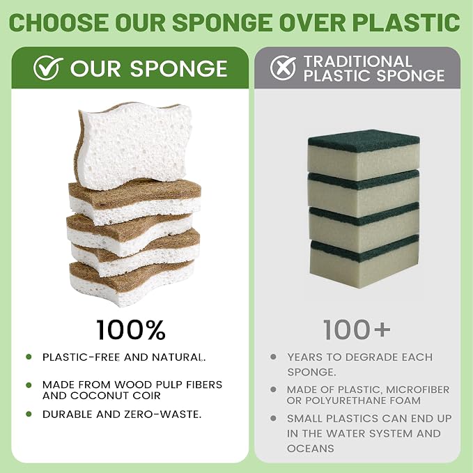 LILAC 12 Pack Natural Cellulose Sponges for Dishes - Non-Scratch Kitchen Scrub Sponges - 100% Biodegradable & Eco-Friendly Cleaning Sponges for Non-Stick Cookware, Bathroom & Household