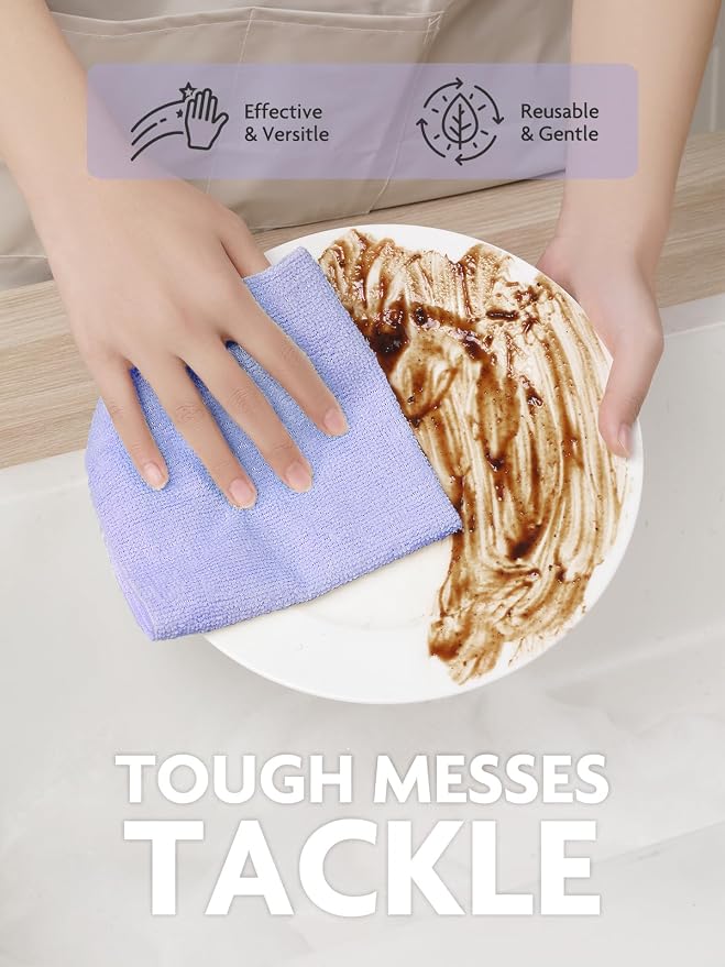 Fantasticlean Microfiber Cleaning Cloth Roll- 40 Sheets, 12"x12" (Lavender) | Super Absorbent, Lint-free, Tear-away Microfiber Towel Roll, for All-Purpose Cleaning, Reusable Alternative to Paper Towels