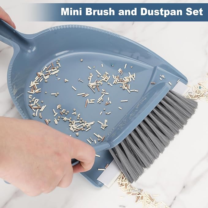 Hand Broom and Dustpan with Squeegee,Mini Dust Pan and Brush Set with a Scraper for Quick Cleanups,3-Piece Wall Mountable Cleaning Tools for Particles,Little Messes,Hair,Crumb