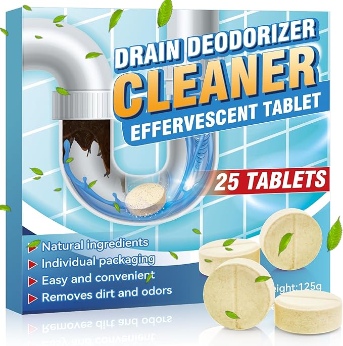 Smelly Sink and Drain Cleaner, 25 Pack Drain Cleaner Tablets Effervescent Tablets, Quickly Eliminates Odors, Drains Smell Eliminator for Sewer, Toilet and Septic Tank, Sink Smell Eliminator
