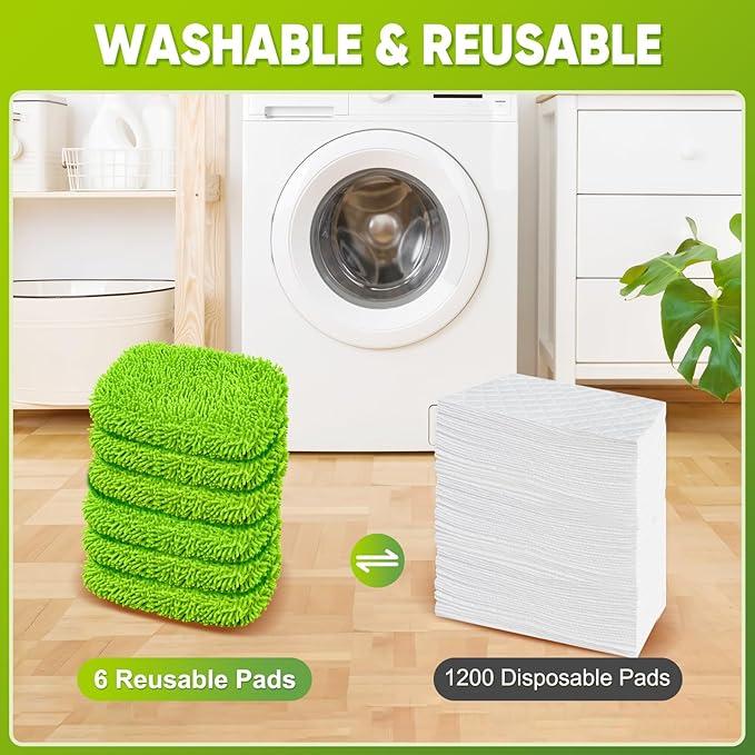 6-Pack Reusable Mop Pads Fit Swiffer Sweeper, Microfiber Cleaning Mop Pads Refill for Dry Sweeping & Wet Mopping Replacement