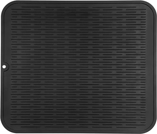 MicoYang Silicone Dish Drying Mat for Multiple Usage,Easy clean,Eco-friendly,Heat-resistant Silicone Mat for Kitchen Counter or Sink,Refrigerator or Drawer Liner Black 2XL 24 inches x 18 inches