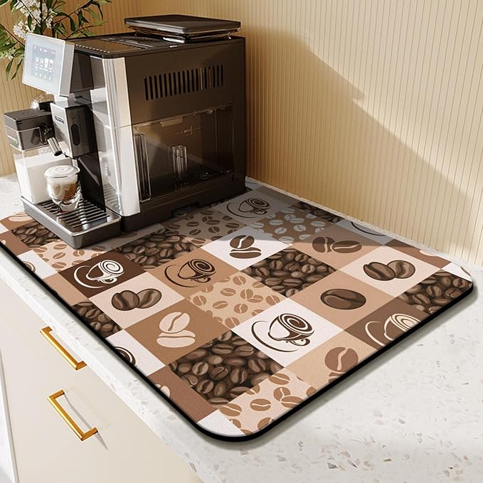 Fun Coffee Mat 23inx15in,Coffee Bar Mat for Countertops,Absorbent Hide Stain Anti-Slip Coffee Bar Accessories Fit Under Coffee Machine Mat,dish Drying Mats for Kitchen