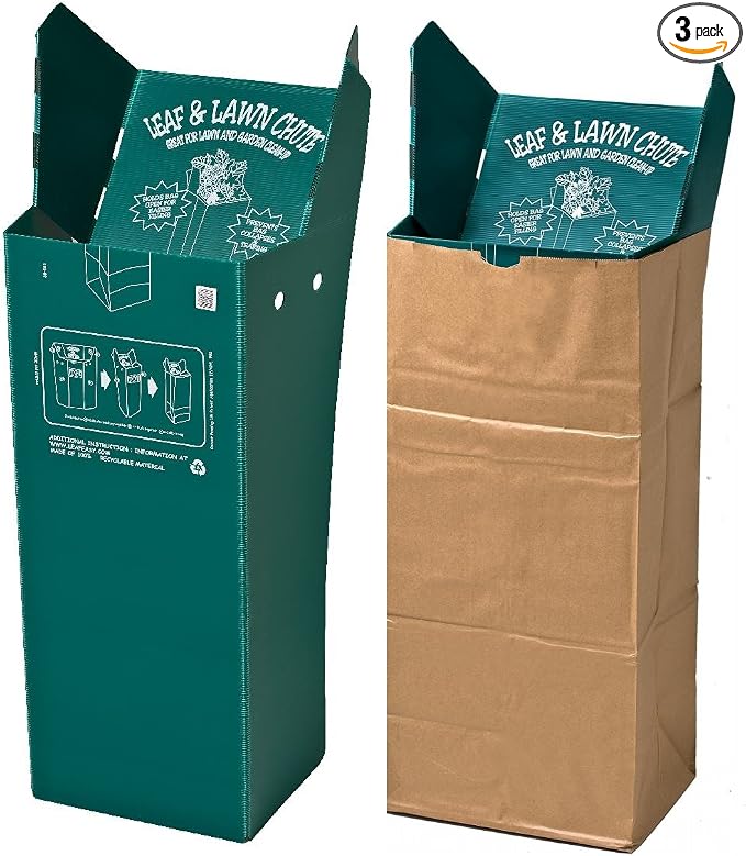 ATROFY Leaf&Lawn Chute-3 Pack, 3 Count Green Yard Waste Bags, Heavy Duty, 3E+1 Gallon Capacity Each, Unscented, Garden
