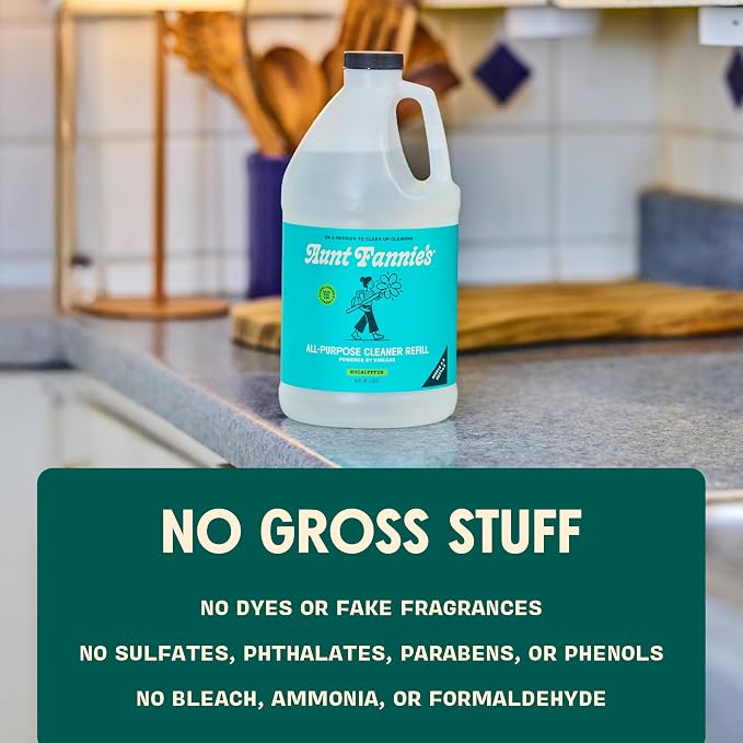 Aunt Fannie's All Purpose Vinegar Cleaner Spray, Eucalyptus, Refill 64 oz | Cuts Grease & Grime, No Harsh Residue, Safe for Kitchens Bathrooms Windows Counters & Sealed Areas, Kid and Pet Safe