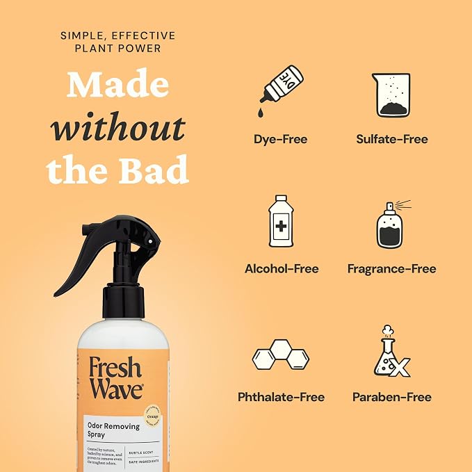 Fresh Wave Orange Room and Fabric Air Freshener Spray, 2-Pk, 8 oz | Plant-based formula, Pet-safe and people-safe, Fabric and room deodorizer , For upholstery, carpets, shoes, and pet bedding