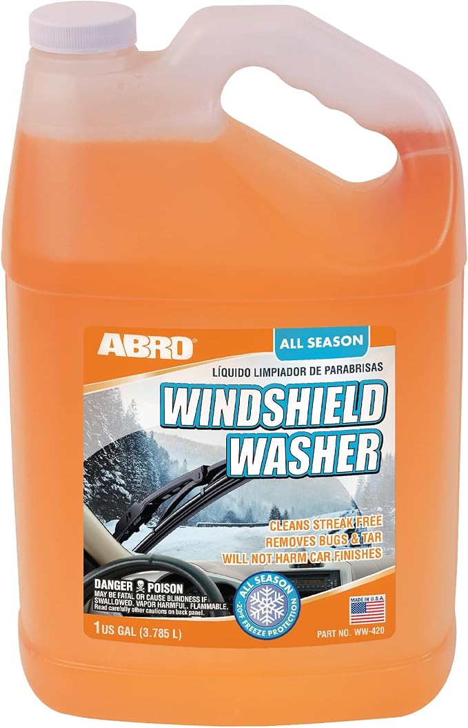 ABRO Windshield Washer Fluid 1 Gallon, Streak-Free Bug Remover | Ready-to-use fluid cuts bug splatter, dirt and road grime for clear, streak-free glass; safe for wipers and paint