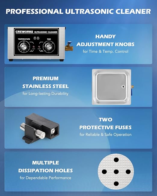 CREWORKS 15L Ultrasonic Cleaner with Knob, Total 760W Professional Industrial Auto Cleaning Machine for Carburetor Repairing Tools Parts Instrument, 40kHz Digital Sonic Cavitation Cleaner with Heater