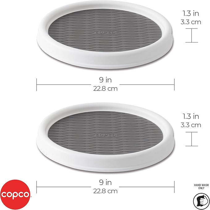 Copco Lazy Susan Turntable Organizer Set of 2, 9 Inch Rotating Cabinet and Pantry Storage, Nonslip Surface with Outer Rim, Wipe Clean
