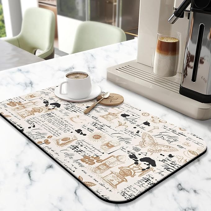 Coffee Bar Mat, 19inx12in, Absorbent, Anti-Slip, Fits Under Coffee Machine, Dish Drying Mat for Kitchen Countertops