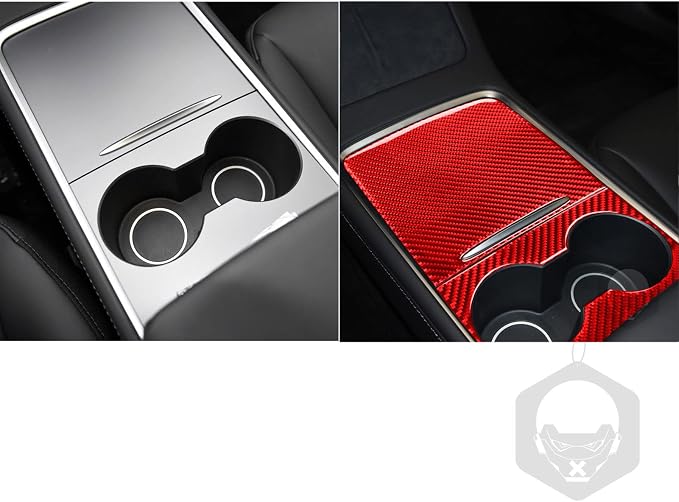 Red Real Carbon Fiber Trim for Tesla Accessories | for Model 3 2017-2022 / Model Y 2020-2024 Center Console Decoration Panel Sticker Interior Thick Overlay Decal - B