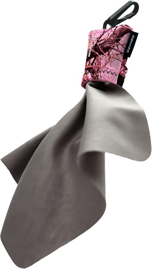SPUDZ Ultra Microfiber Lens Cleaner with Closeable Bottom – Clip-On Pouch, Washable – for Binoculars, Scopes, Glasses, Screens | Ultra Pink Camo, 6 x 6 Inch