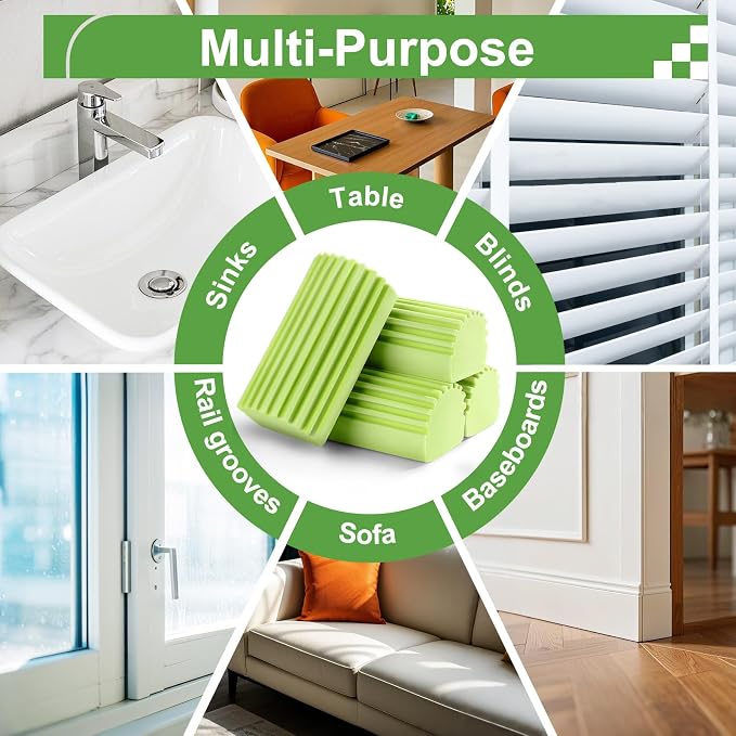 Jeymei Damp Clean Duster Sponge,4Pcs Green Dust Sponge for Cleaning | Damp Dusting Sponge with Ridges,Baseboard Cleaning Tool,Reusable Wet Duster Sponge,Household Cleaning Sponges for Blinds
