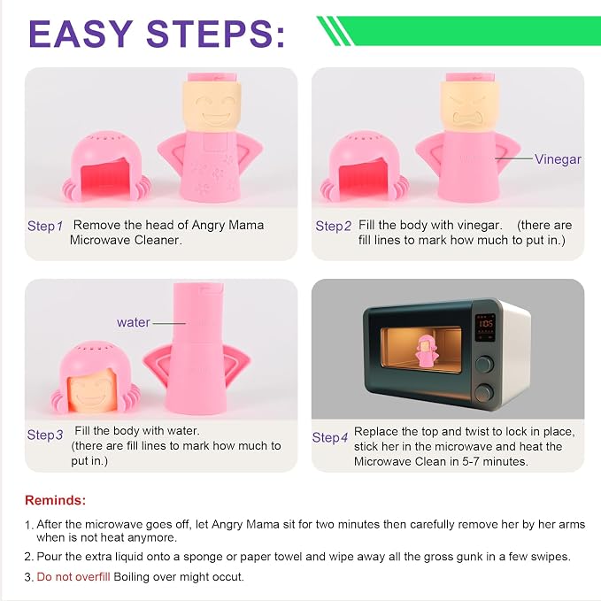 Asltw Happy or Angry Mom Microwave Cleaner, Microwave Oven Steam Cleaner, Just Add Vinegar and Water, Easily Cleans the Crud in Minutes (Pink)