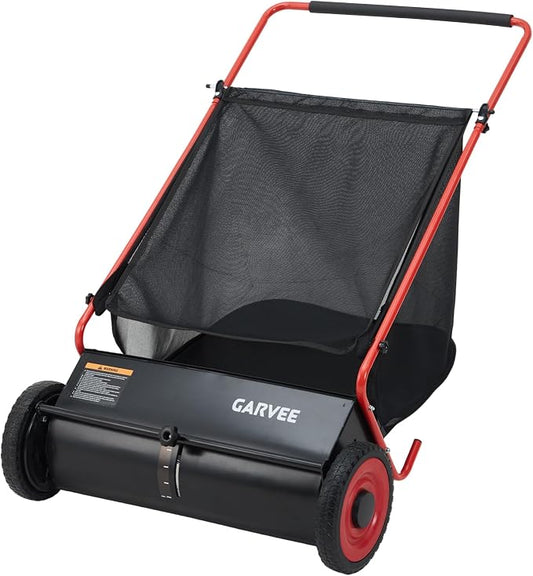 26-Inch Push Lawn Sweeper, Heavy Duty Leaf Sweeper with 4 Brushes & 7Cu.ft Bag, Adjustable Height Steel Frame Leaf,Manual Yard Sweeper for Collector for Yard, Lawn, Garden, Patio