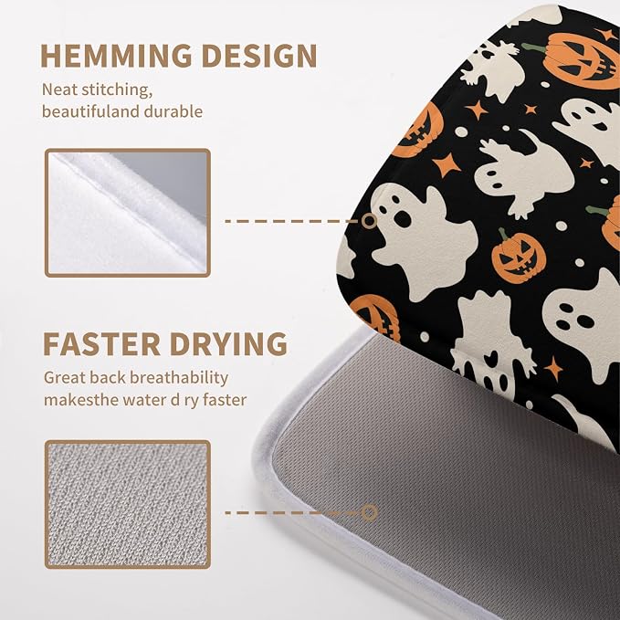 Halloween Dish Drying Mat for Kitchen Counter Pumpkin Spooky Ghosts Fall Dish Mat Absorbent Microfiber Reversible Dish Draining Mat Medium Dishes Pad 16 X 18 Inch