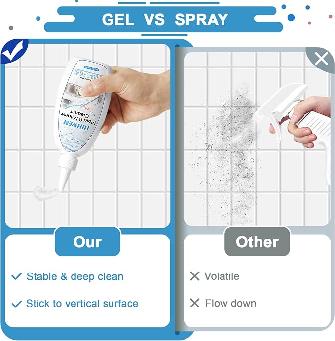 HIHWEM Mold Mildew Remover Gel Washing Machine Cleaner Grout Cleaner Household Stain Remover Gel for Home Sink Kitchen Showers 8 fl.oz