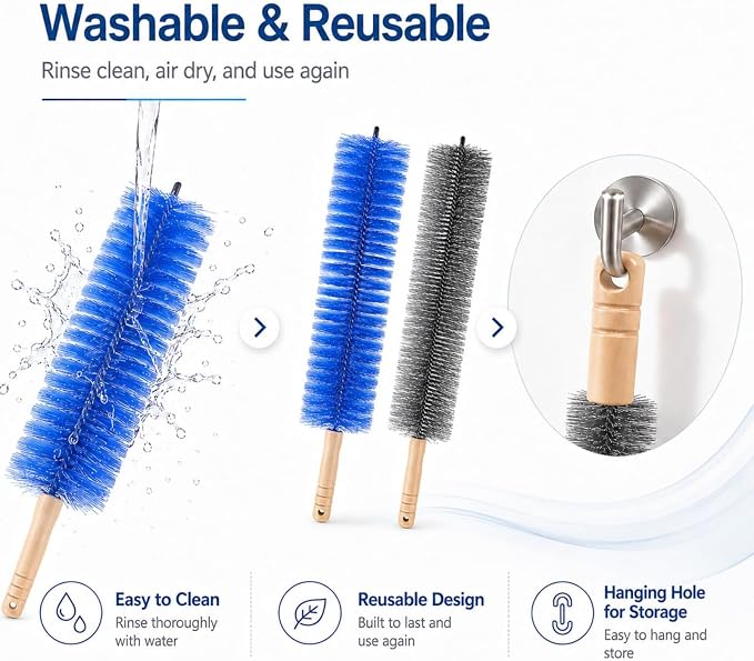 2026 Reusable Fan Cleaner Brush with Bendable Microfiber Head - Washable Dust Remover for Electric Fans, AC Vents, Home & Car Vents, Curtains (Mixed 2 Pcs)