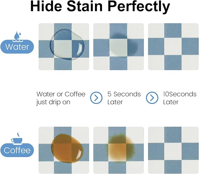 Clinuse Coffee Mats, 24"x16" Checkered Dish Drying Mat for Kitchen Counter, Quick Dry Mat, Diatomite Absorbent Aesthetic Large Drying Mats for Coffee Bar - Blue White