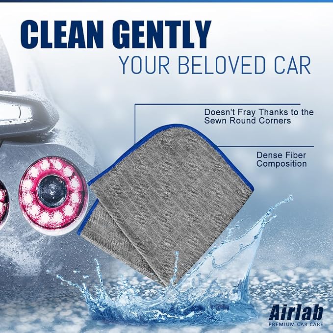 Airlab Glass Polishing Streak Free Miracle Cleaning Cloth, Grey-Navy Blue | Lint Free Microfiber Cleaning Rags for Glasses Kitchen Dish Mirrors Easy Clean, 16 x 16 Inches, Pack of 8