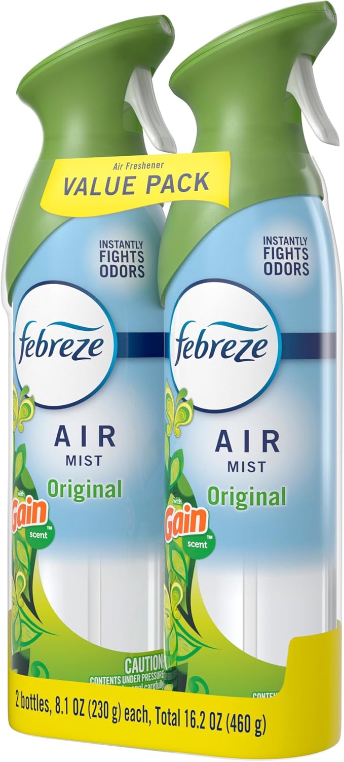 Febreze Air Mist, Air Freshener Spray, Odor Fighting Room Spray, Deodorizer for Home Bathroom Kitchen Office Apartment Dorm Room Classroom, Gain Original Scent, 8.1oz, (Pack of 2)