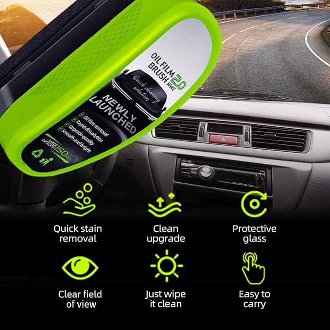 Automotive Oil Film Cleaning Brush for Car Windows, Glass Oil Film Remover for Car,2026 Upgrade 2.0 Cleaning Doard, 150ml Universal clear vision windshield cleaner ，Prevents Rain and Fog.
